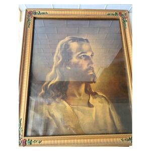 Vintage Warner Sallman Head of Christ 1941 Framed Lithograph Print Kriebel 22x18